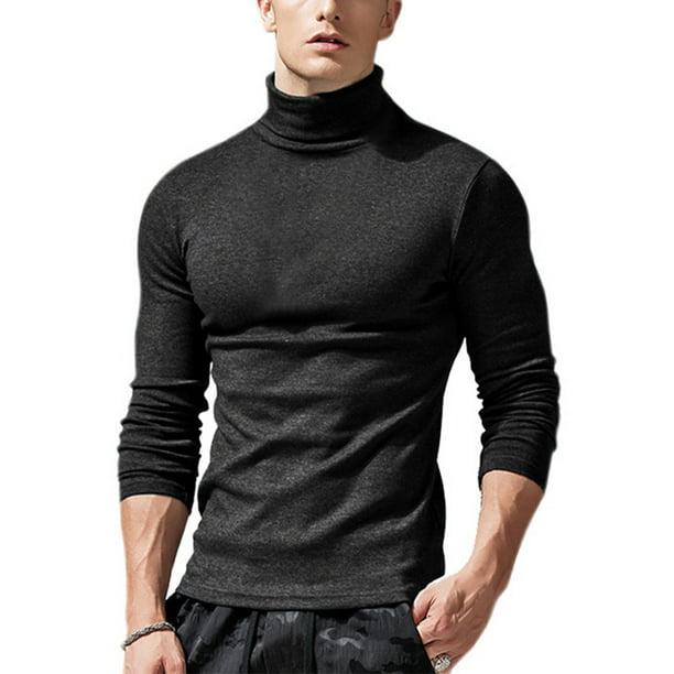 ouxiuli Men Basic Ribbed Knit Turtleneck Long Sleeve Button Up Pullover Sweater Top 